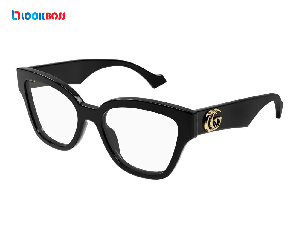 Gucci GG1424O 005 Women's Eyeglasses – Shiny Solid Black Acetate Frame (54mm)